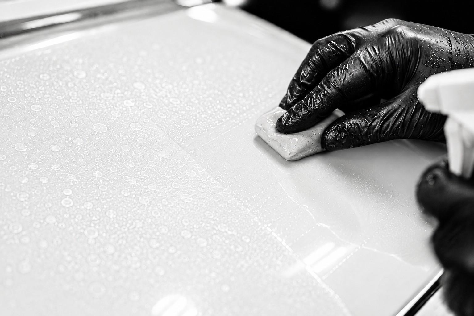 Clay bar paint decontamination before paint correction