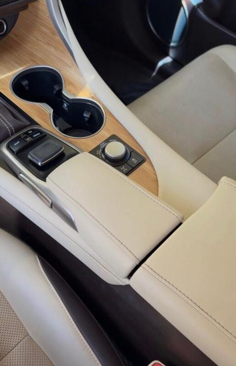 Cream leather center console cleaned after a Platinum Full Detail