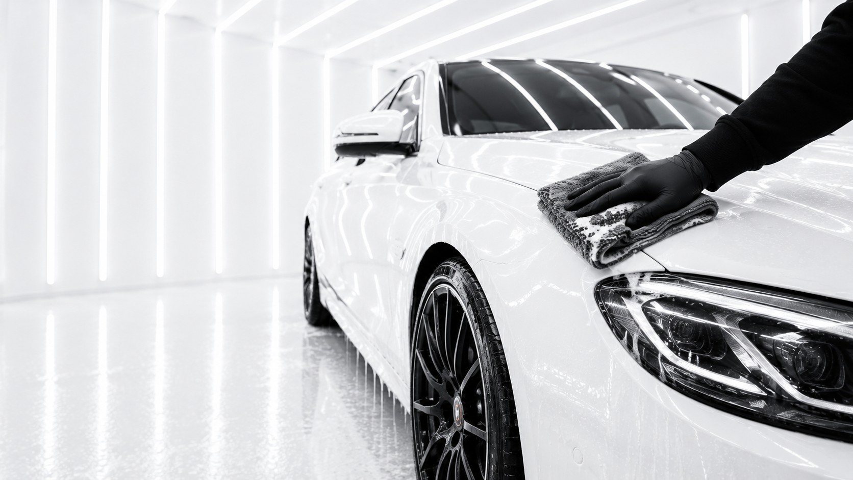 Exterior detail drying car hood