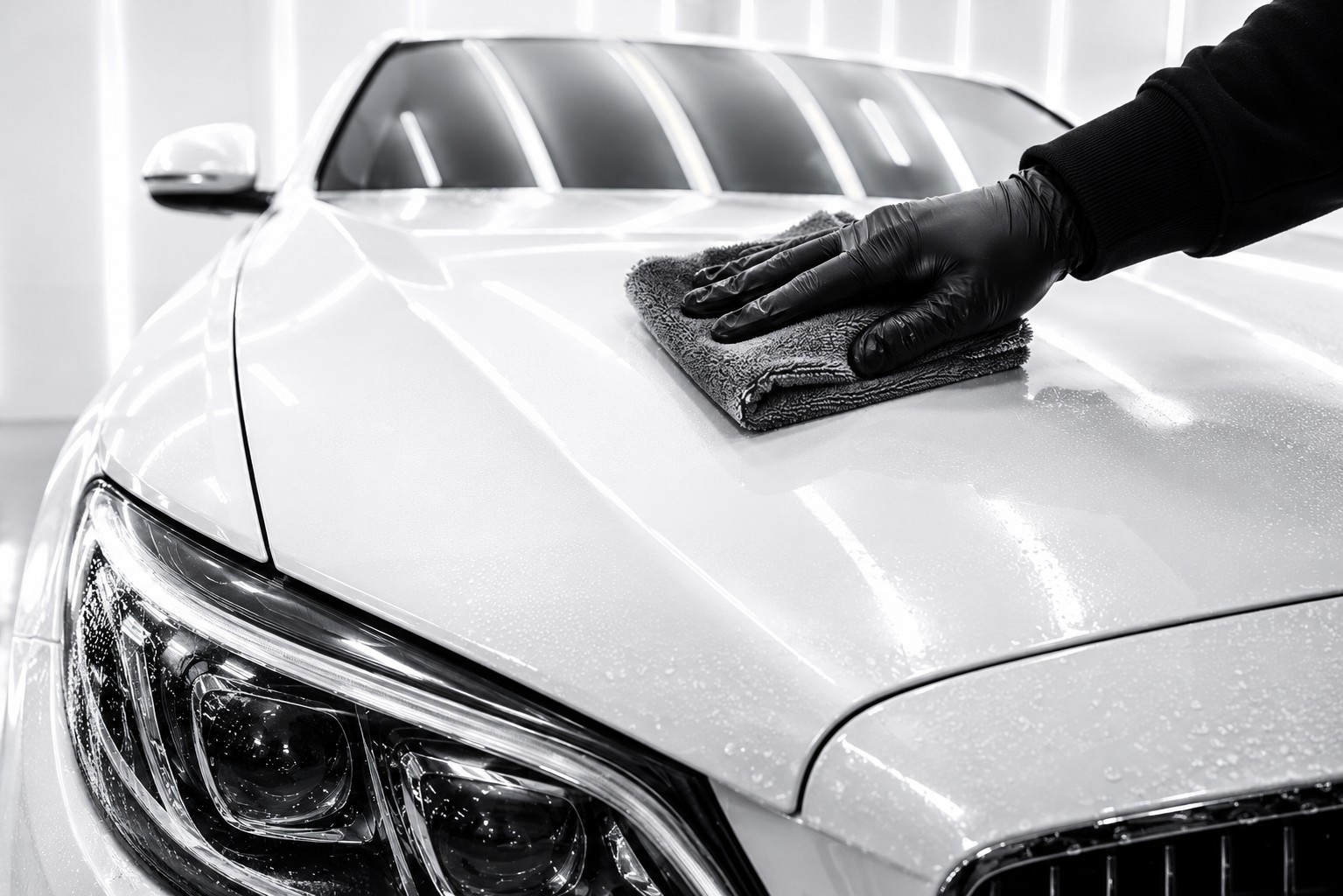 Exterior wax application on car hood